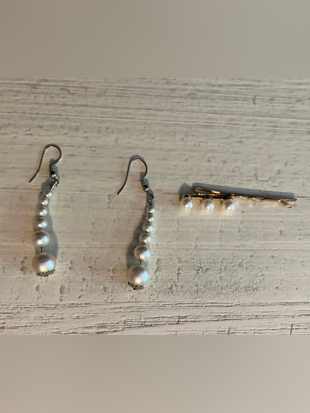 🔴Vintage Pearl Drop Dangle Fishhook Earrings Pearl Hair Pin Set Jewelry